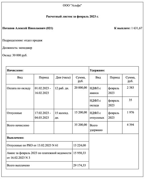 Периодичность выдачи расчетного листка сотруднику в отпуске