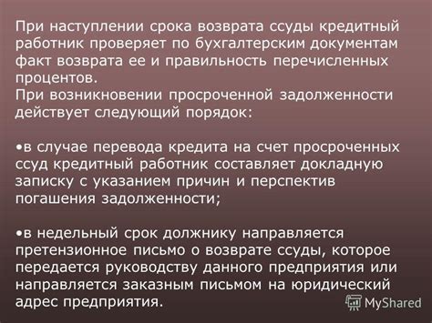 Порядок возврата ссуды