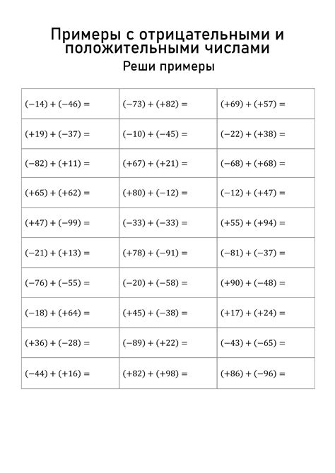 Примеры с отрицательными числами