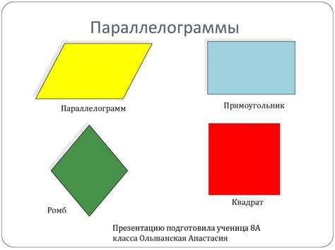 Размеры прямоугольников и их диагонали