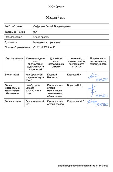 Сдача актов при увольнении